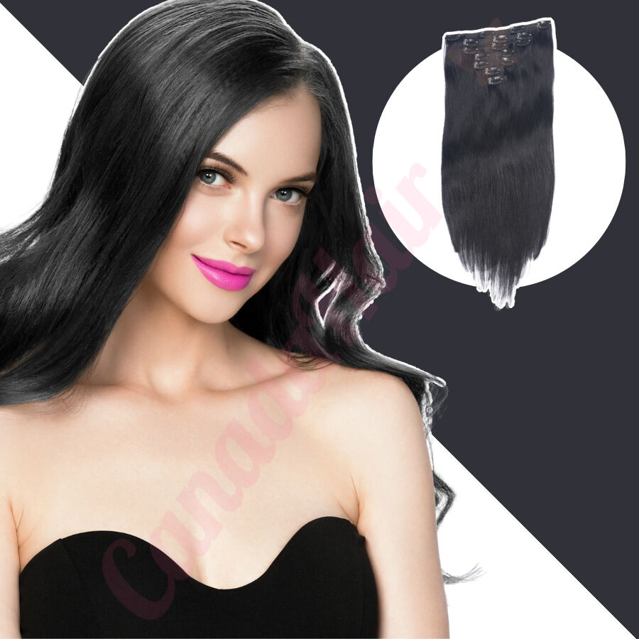 Clip in hair outlet extensions jet black